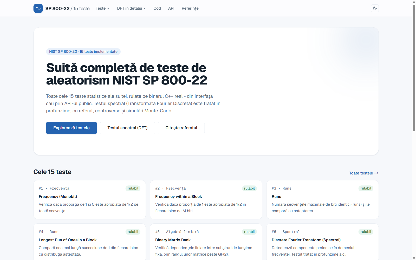 The 15 NIST tests, runnable from the interface, DFT treated in depth